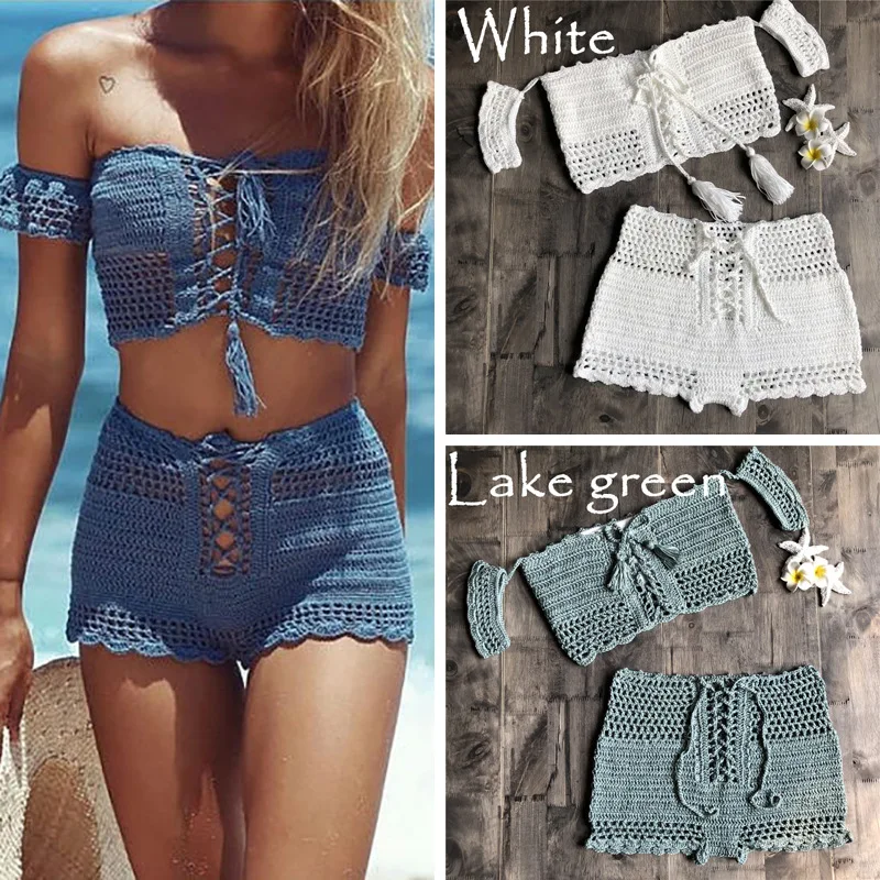 Top Trends: New Fashion Beach Bikini Set Knitting Swimwear Crochet Bohemia Style Off Shoulder Bath Handmade Brushes Sexy Bikini Bh Shoppable Styles