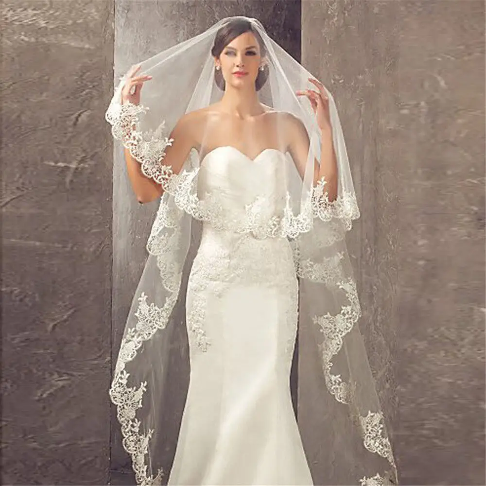 Top Trends: Wedding Veil Lace Edge Long Luxurious Bridal Veil White / ivory Veil With Comb Tulle Cathedral One-layer 3 Meters Bride Accessorie Shoppable Styles