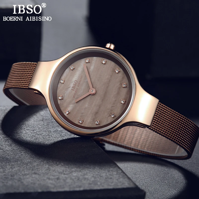 Top Trends: IBSO Brand Luxury Shell Dial Female Watches Fashion Stainless Steel Mesh Strap Wrist Watch Ladies Crystal Design Quartz Watch Shoppable Styles