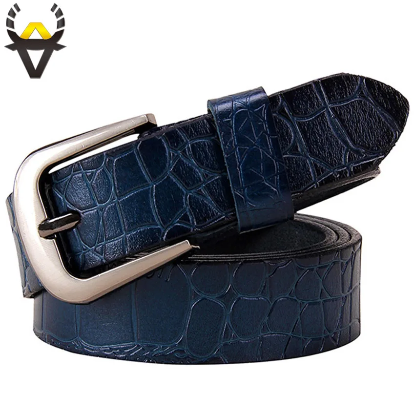 Top Trends: Genuine Leather Belts For Women Fashion Pin Buckle Woman Belt High Quality Second Layer Cow Skin Strap Female Width 2.8 Cm Blue Shoppable Styles