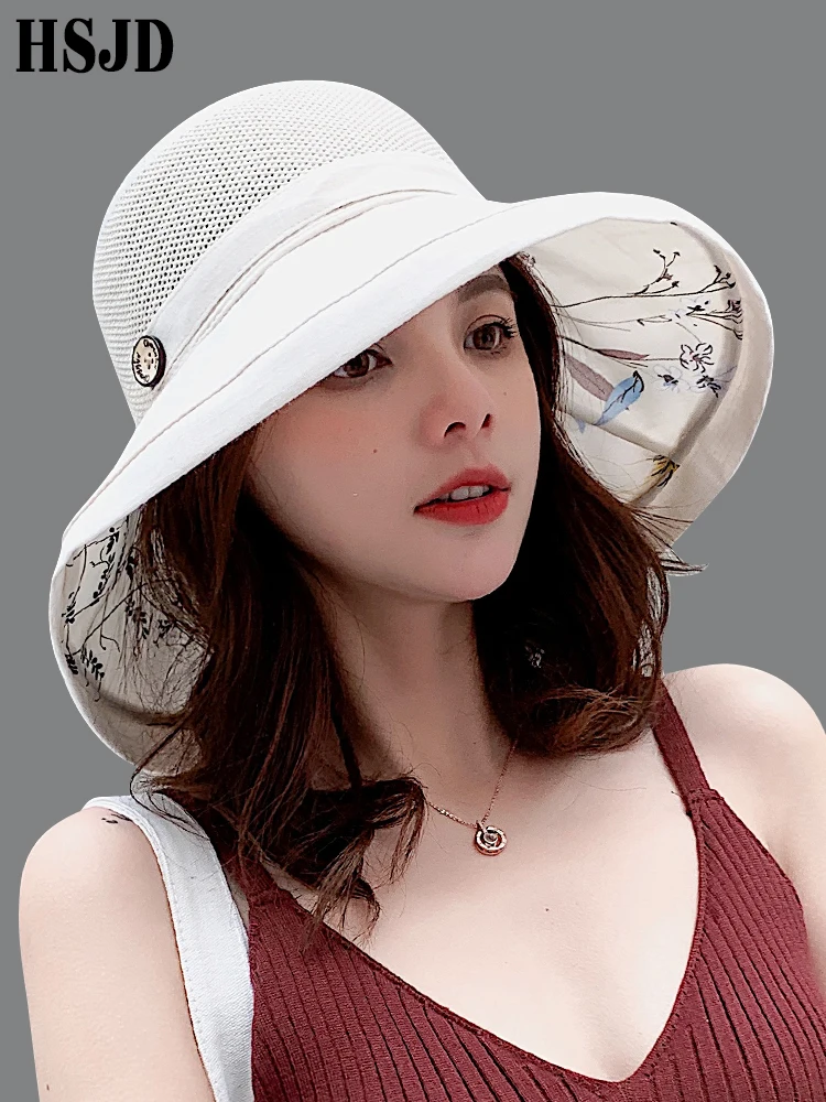 Top Trends: 2019 Summer Big Wide Brim Flower Sun Hat For Women Mesh UV Protection Beach Hat Female Net Foldable Sun Hats Lady&#039;s Bucket Hat Shoppable Styles