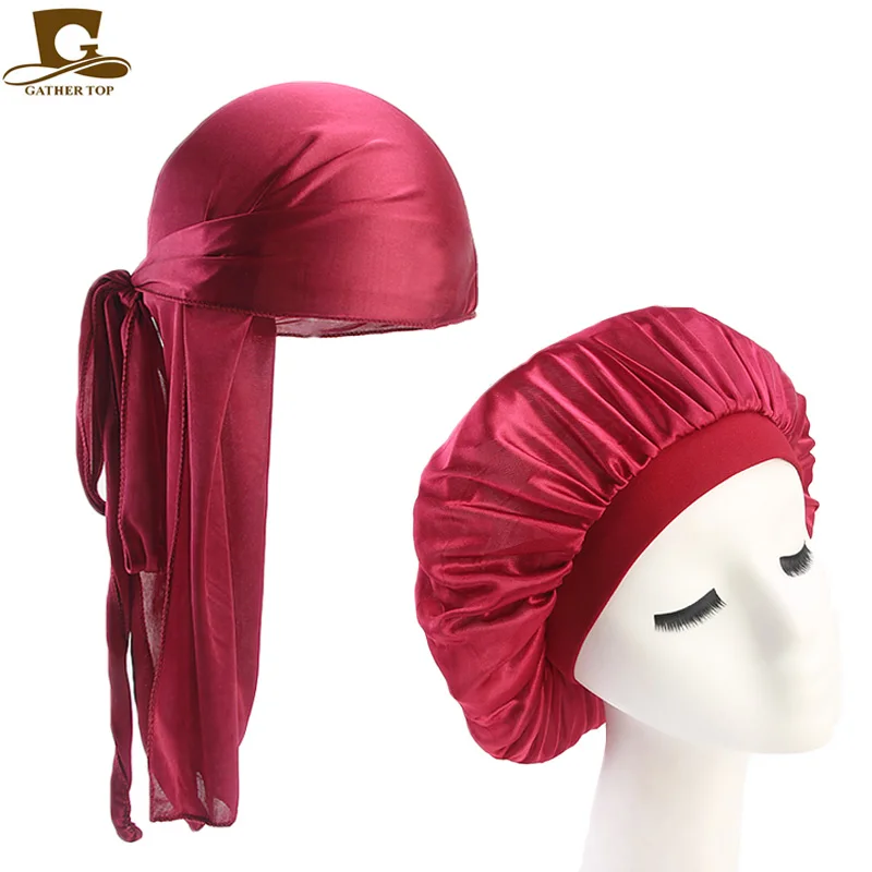 Top Trends: Unisex Silky Durag Long Tail And Wide Straps Waves For Men Solid Wide Doo Rag Bonnet Cap Comfortable Sleeping Hat Shoppable Styles