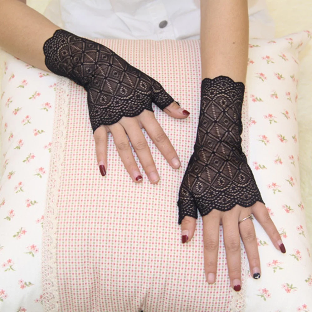 Top Trends: Women Elegant Charming Sunscreen Fingerless Gloves Female Driving Anti-uv Lace Party Gloves Transparent Elastic Mittens Shoppable Styles