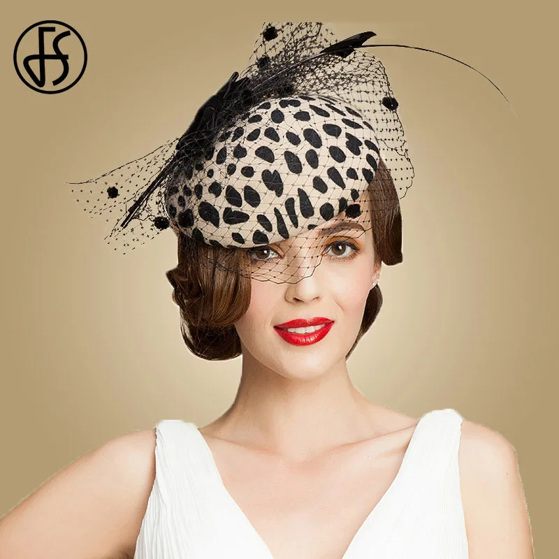 Top Trends: FS Leopard Fascinators Black Pillbox Hat For Veils 100% Australian Wool Felt Wedding Hats Women Elegant Bow Cocktail Fedoras Shoppable Styles