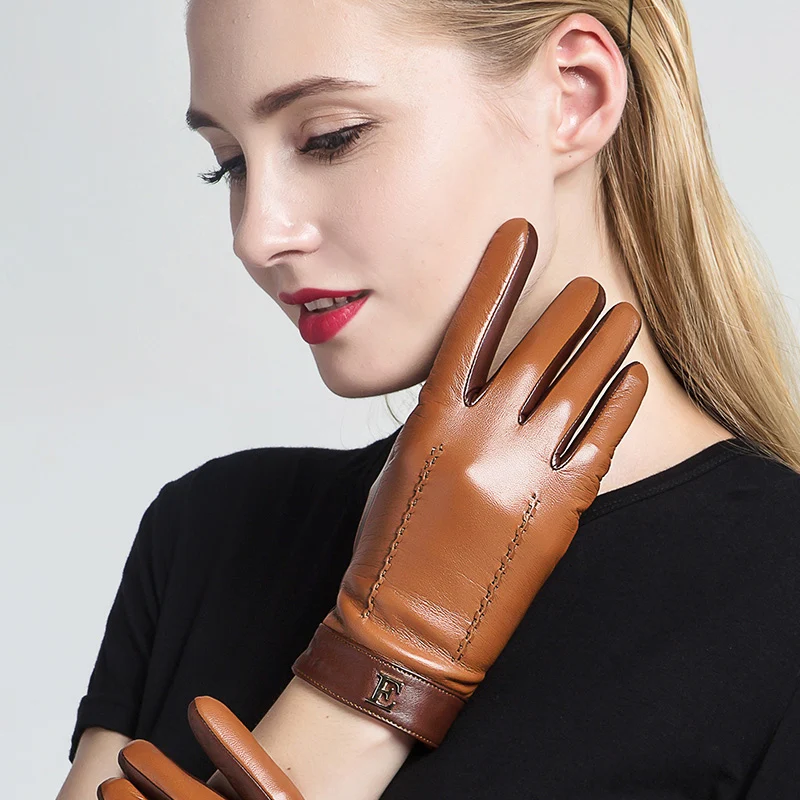 Top Trends: Genuine Leather Women Gloves Female Elegant Two Tones Sheepskin Gloves Autumn Winter Warm Plush Lined 3326 Shoppable Styles - Image 2