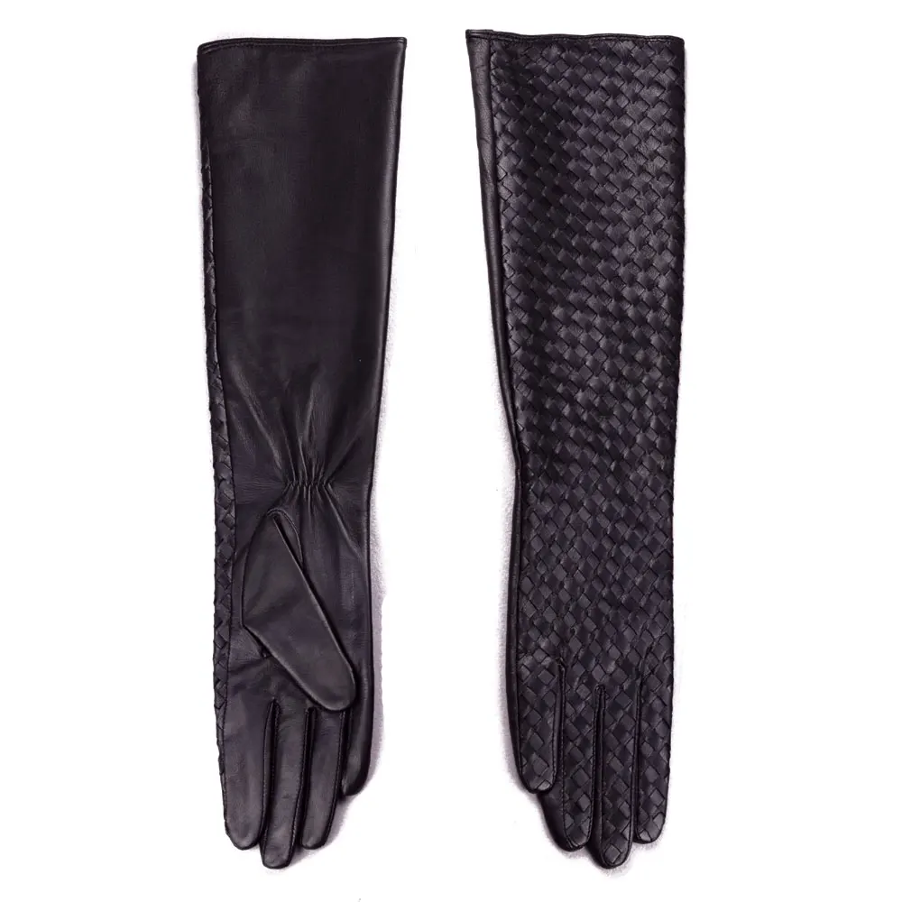 Top Trends: New Women's Ladies Genuine Leather Woven Design Lambskin Black Party Evening Long Gloves Shoppable Styles