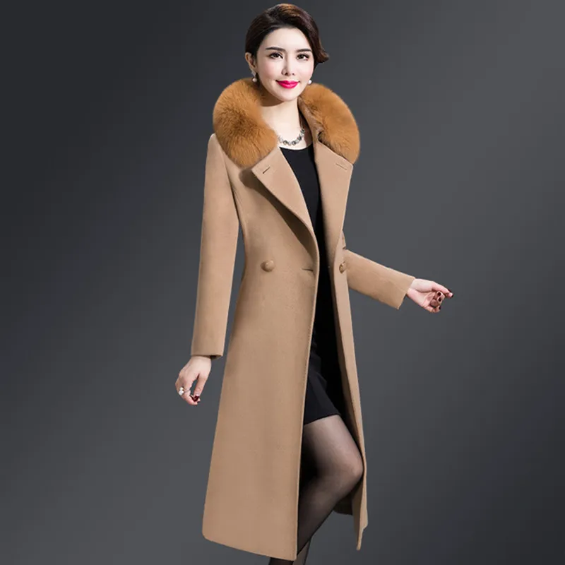 Top Trends: M-5XL Women Wool Blends Coat Autumn Winter 2023 Fashion Mother Fox Fur Collar Thicken Woolen Jacket Long Outerwear Tops Female Shoppable Styles