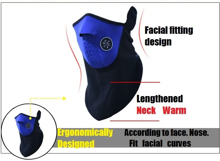 must ja sinine sall-mask sportimiseks, millel on näo järgi sobituv disain