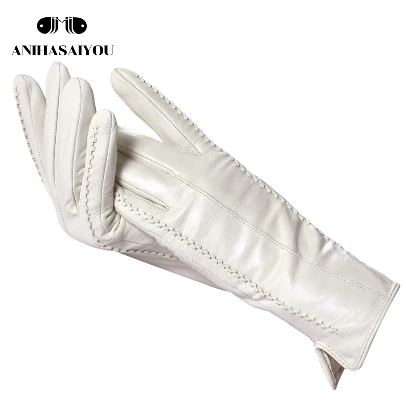 Top Trends: White Leather Women&#039;s Gloves, Genuine Leather, Cotton Lining Warm, Fashion Leather Gloves, Leather Gloves Warm Winter-2226 Shoppable Styles