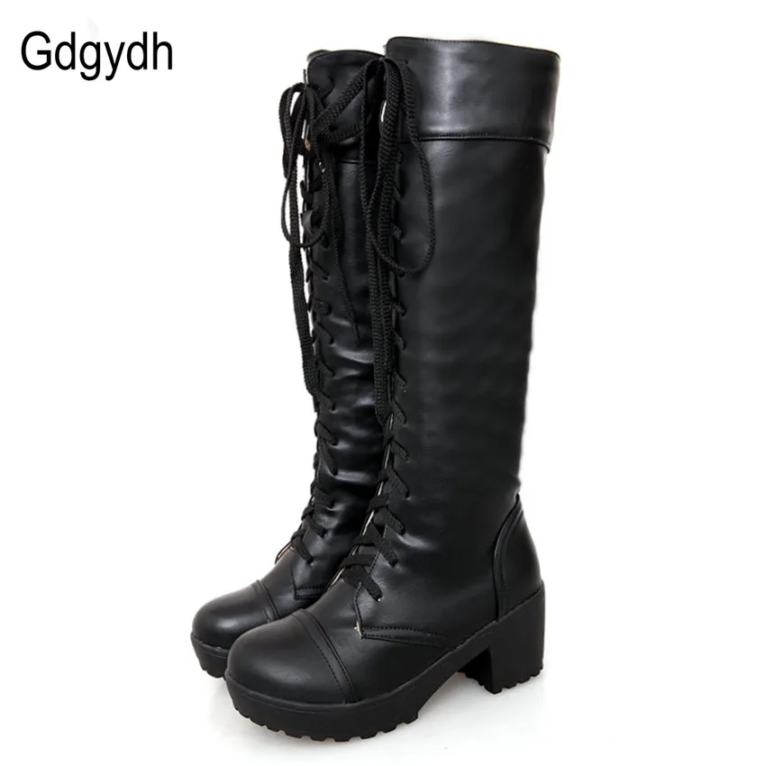 Top Trends: Gdgydh Large Size 43 Lace Up Knee High Boots Women Autumn Soft Leather Fashion White Square Heel Woman Shoes Winter Hot Sale Shoppable Styles