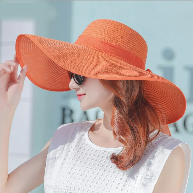 Top Trends: 2019 Simple Elegant Style Summer Large Brim Straw Hat Adult Women Girls Fashion Sun Hat Uv Protect Big Bow Summer Beach Hat Shoppable Styles - Image 4