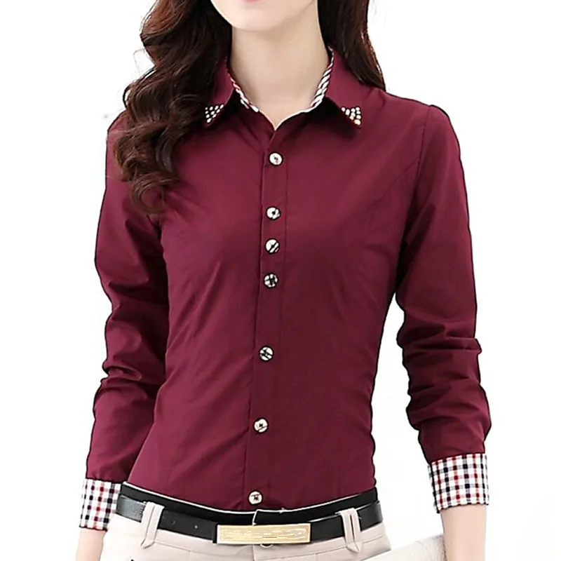 Top Trends: 2022 Autumn Spring OL Womens Shirt Patchwork Plaid Ladies Office Shirts Basic Top Blusas Women Blouses Shirt Camisas Femininas Shoppable Styles