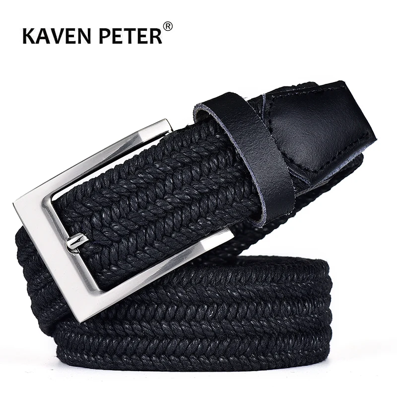 Top Trends: Men Leather Belt For Elastic Rope Wax Canvas Braided Woven Stretch Long Waist Belt 3.5 CM Cowskin Belt Top Tip For Men 95-160 CM Shoppable Styles