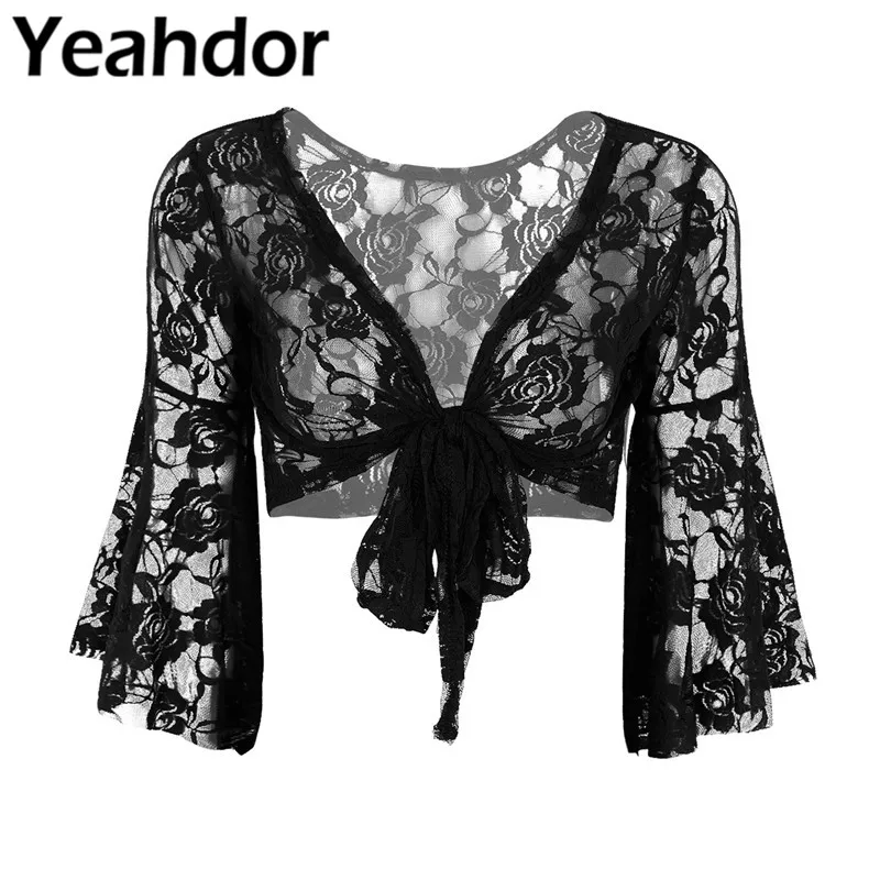 Top Trends: Womens Lady Long Flare Sleeve Belly Dance Butterfly Lace Top Shrug Fashion Cover Up Open Front Cardigan Wraps Wedding Party Wrap Shoppable Styles