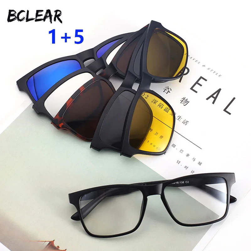 Top Trends: BCLEAR Fashion Unisex TR90 Optical Frame With 5 Sun Lenses Clip On Polarized Sunglass Night Vision Magnetic Spectacle Frames Shoppable Styles