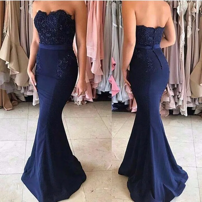 Top Trends: Navy Blue Lace Appliques Off The Shoulder Mermaid Bridesmaid Dresses Long Vestido De Festa Maid Of Honor Dress Plus Size Maxi Shoppable Styles