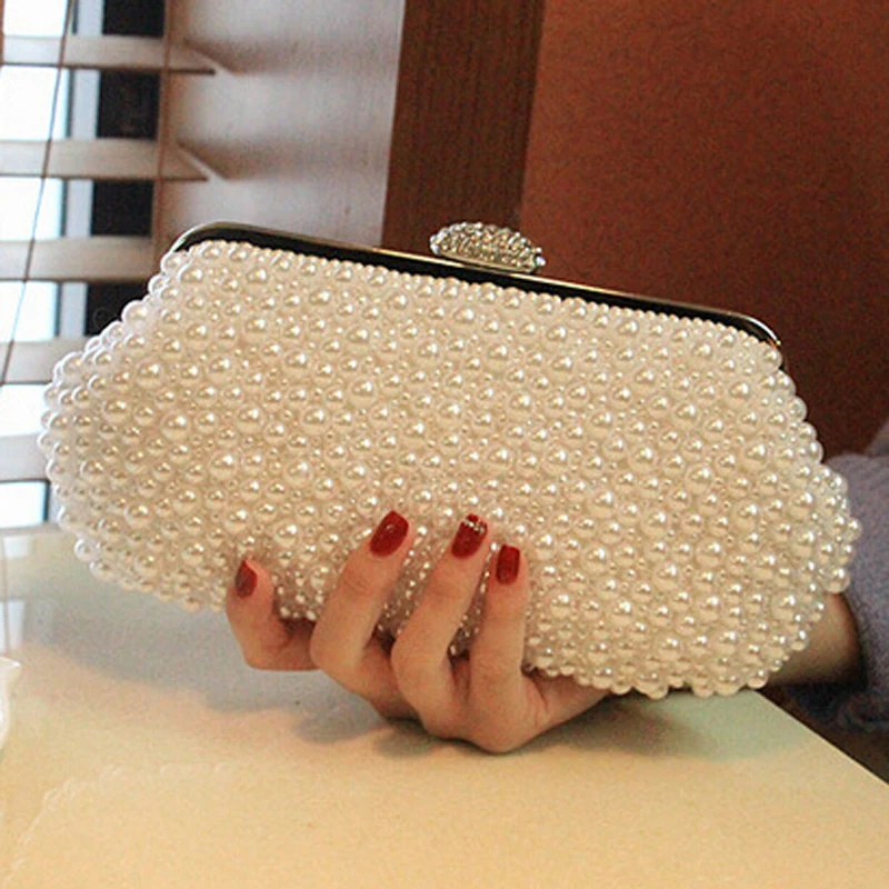 Top Trends: Women Messenger Beaded Women Vintage Evening Bags Imitation Pearl Shell Women Bag Shoulder Bags, diamonds Clutch Bag For Wedding Shoppable Styles