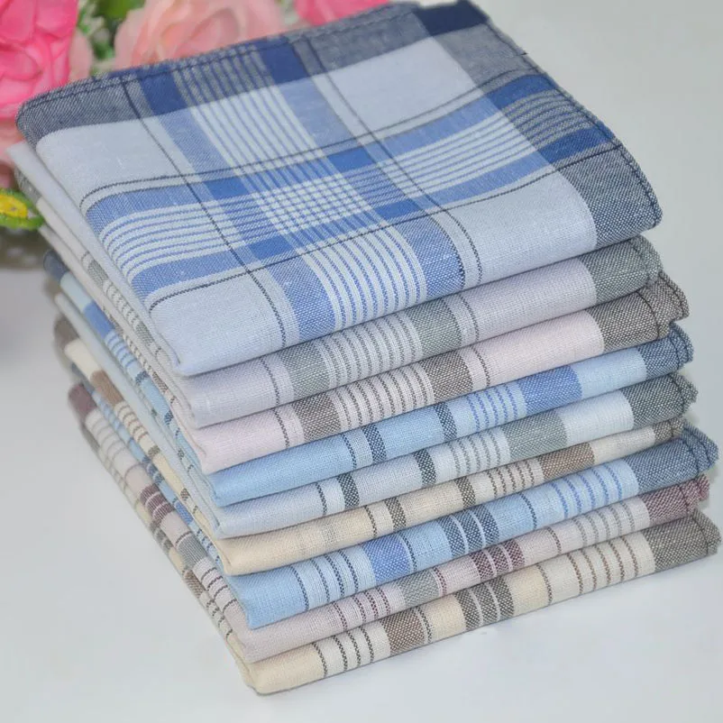 Top Trends: 12pcs / lot Classic Plaid Men's Party Handkerchief Cotton Fabric Hanky Pocket Square 38*38cm Shoppable Styles