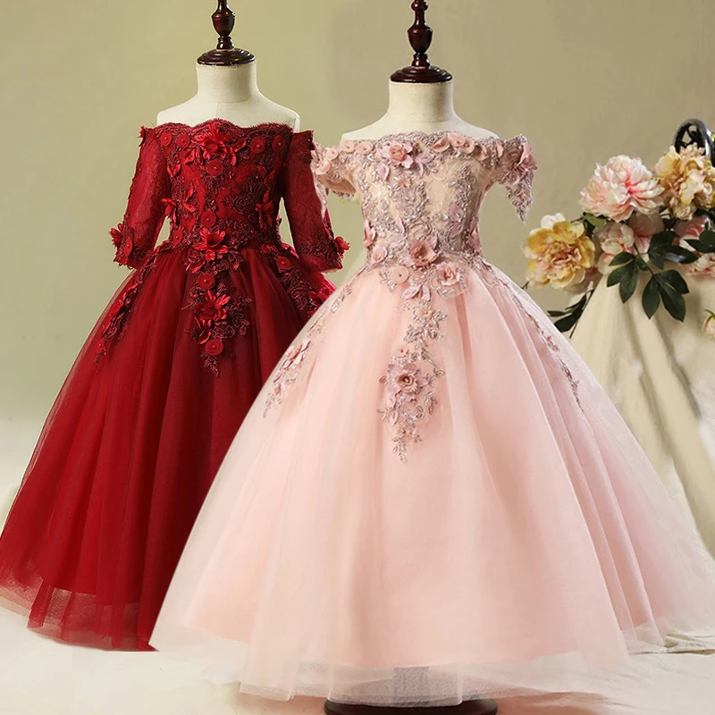 Top Trends: Flower Girl Beaded Long Dress 2023 New Girl Wedding Party Dress Prom Walk Show Piano Show Trailing Beauty Sexy Shoulder Dress Shoppable Styles