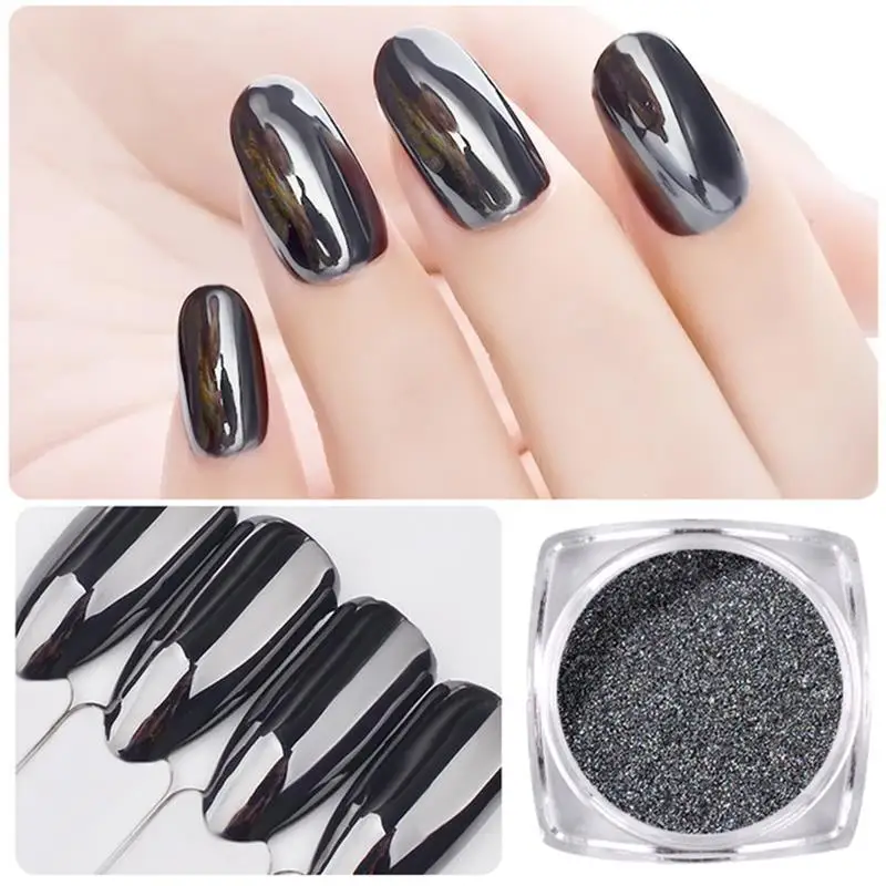 Top Trends: 1g / Box DIY Black Mirror Nail Glitter Powder Dazzling Shining Chrome Pigment Dust Paillettes Nail Art Decorations Shoppable Styles