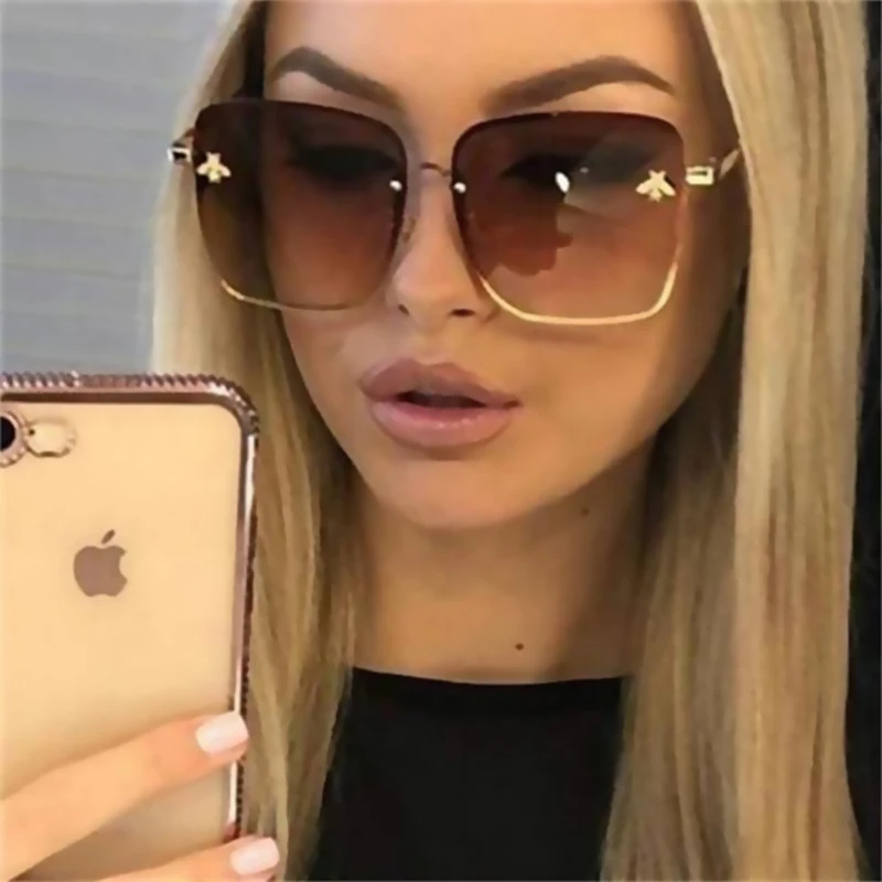 Top Trends: New Fashion Lady Oversize Rimless Square Bee Sunglasses Women Men Small Glasses Gradient Sun Glasses Female UV400 Shoppable Styles