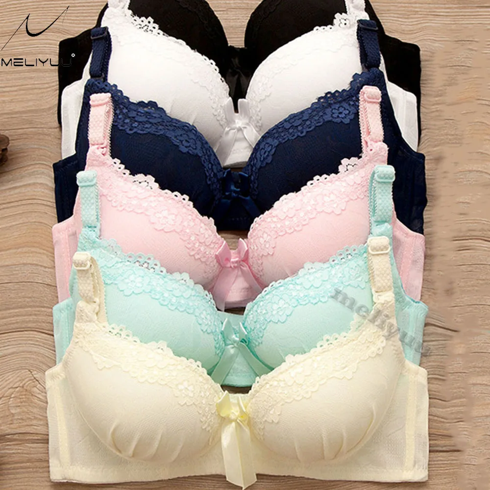 Top Trends: Fashion Teenage Girl Push Up Bra Padded Lace Bralette Bow Wire Free Brassiere Underwear Sexy Lingerie BH Shoppable Styles