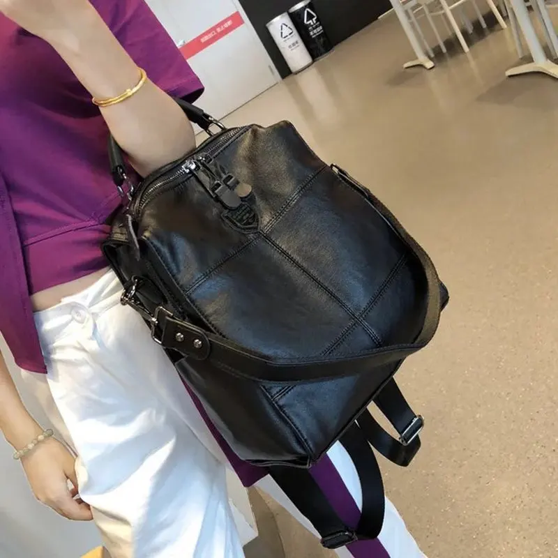 Top Trends: 2019 Retro Backpack Female Brand Leather Women&#039;s Backpack Large Capacity Student Bag Girls Casual Shoulder Bag Female Shoppable Styles