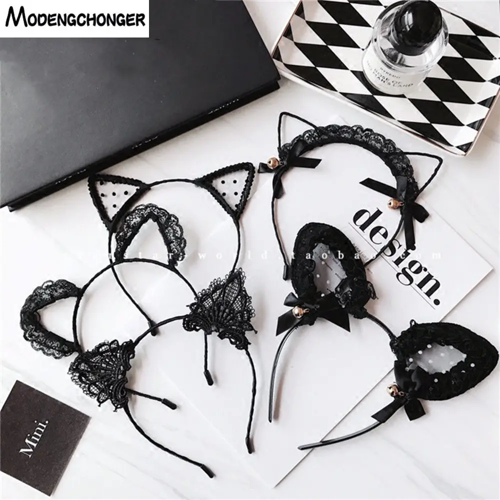 Top Trends: For Women Black Cat Ears Head Bezel Fashion Lace Lady Girl Hairband Sexy Self Headband Baby Birthday Party Hair Accessories Shoppable Styles