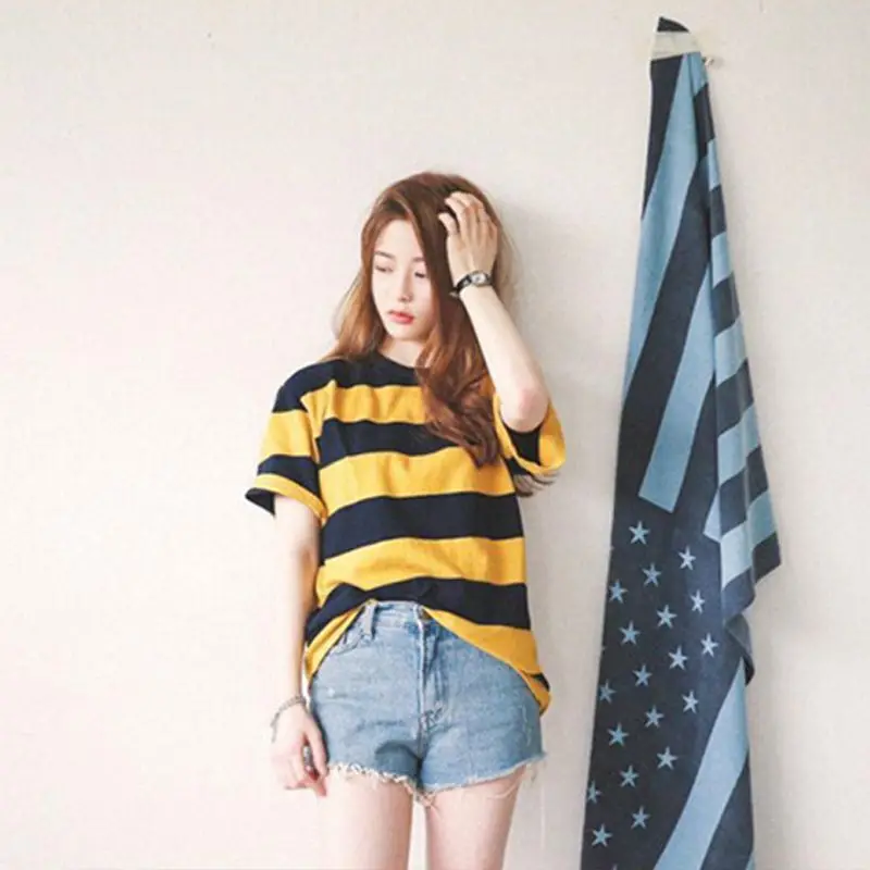 Top Trends: Women's Yellow And Black Stripes Wild Short-sleeved T-shirt Slim Fit Skin-friendly O-Neck Casual Tops 8 Shoppable Styles - Image 5