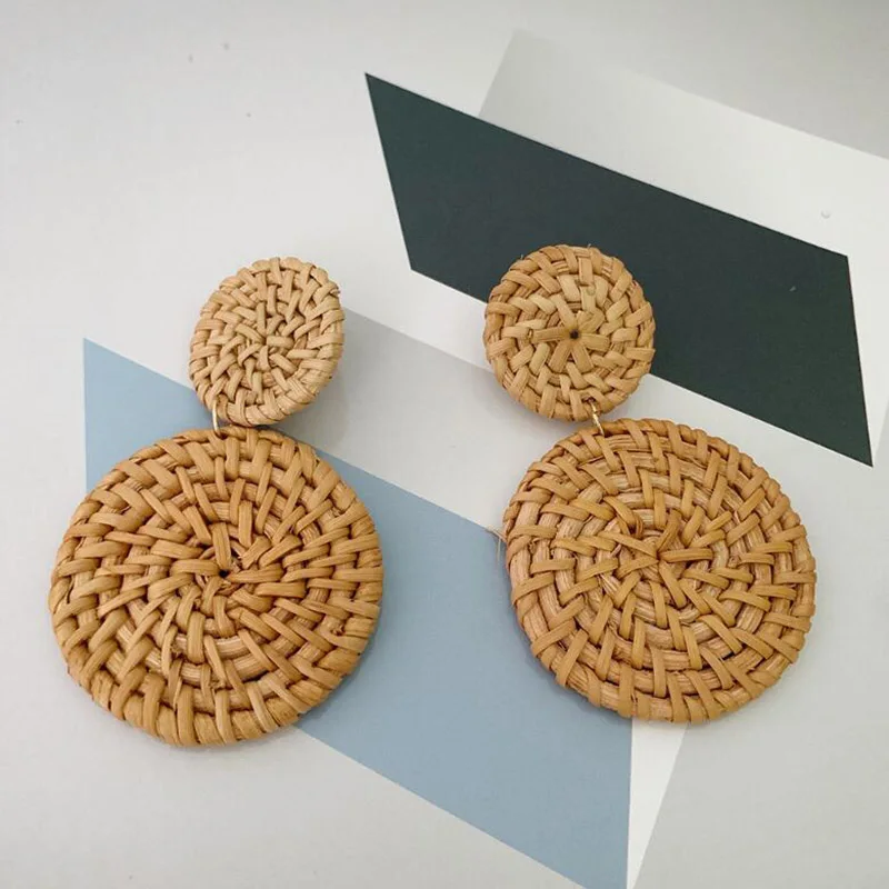 Top Trends: Geometric Drop Korean Dangle Earrings For Women Girls Oversize Round Rattan Knit 2019 New Style Jewelry Summer Beach Accessories Shoppable Styles