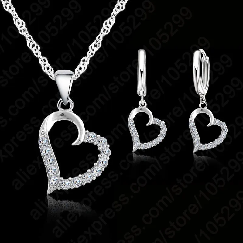 Top Trends: Classic Cubic Zircon Heart Pendant Jewelry Set 925 Sterling Silver Necklace / Earring Women Wedding Sets Shoppable Styles