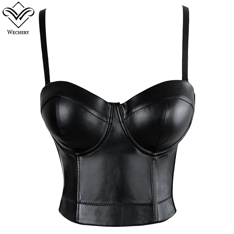 Top Trends: Wechery Women Leather Corset Top Crop Bustier Gothic Bra Push Up Bodice Sexy Lingerie Corselet Party Short Camis Plus Size 6XL Shoppable Styles