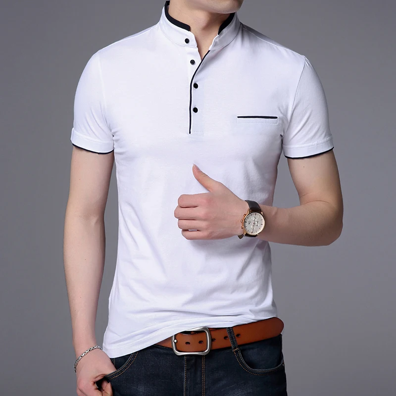 Top Trends: 2023 New Fashion Brand Polo Shirt Men's Summer Mandarin Collar Slim Fit Solid Color Button Breathable Polos Casual Men Clothing Shoppable Styles - Image 6