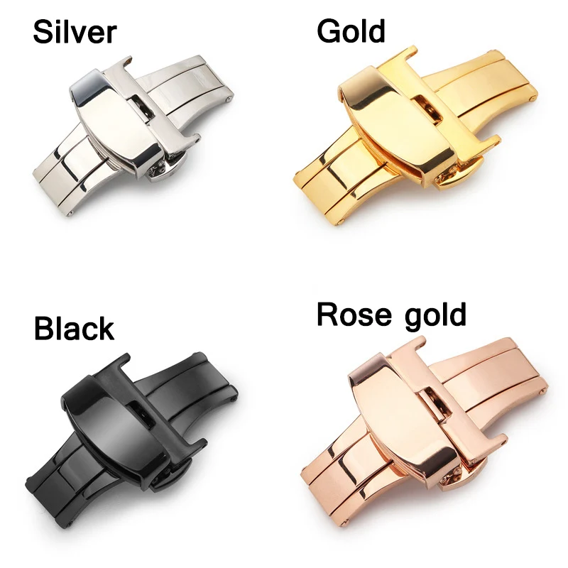 Top Trends: Stainless Steel Solid Double Push Button Fold Watch Buckle Butterfly Deployment Clasp Watch Strap 14mm 16mm 18mm 20mm 22mm Shoppable Styles - Image 4