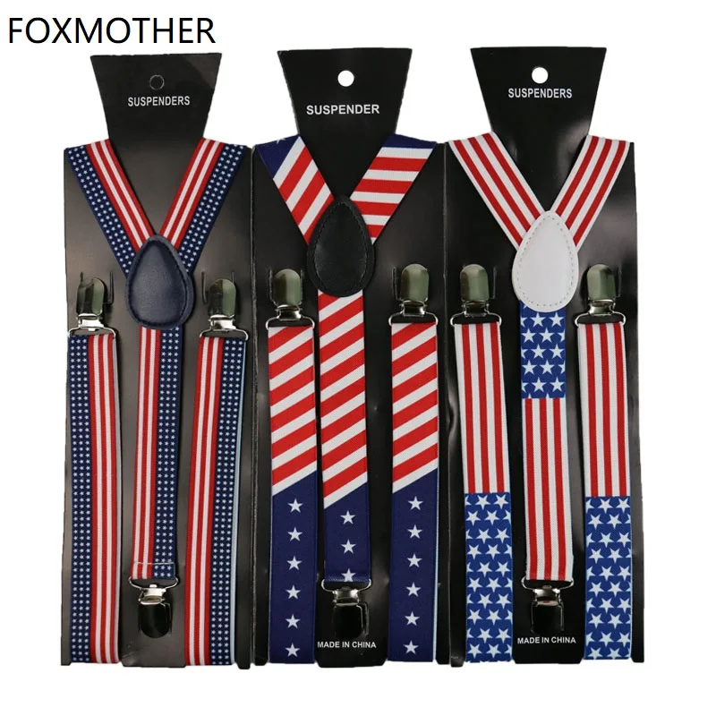 Top Trends: 1inch Wide USA America Flag Pattern Suspender Unisex Clip-on Star Braces Elastic Slim Suspenders Mens Womens Shoppable Styles