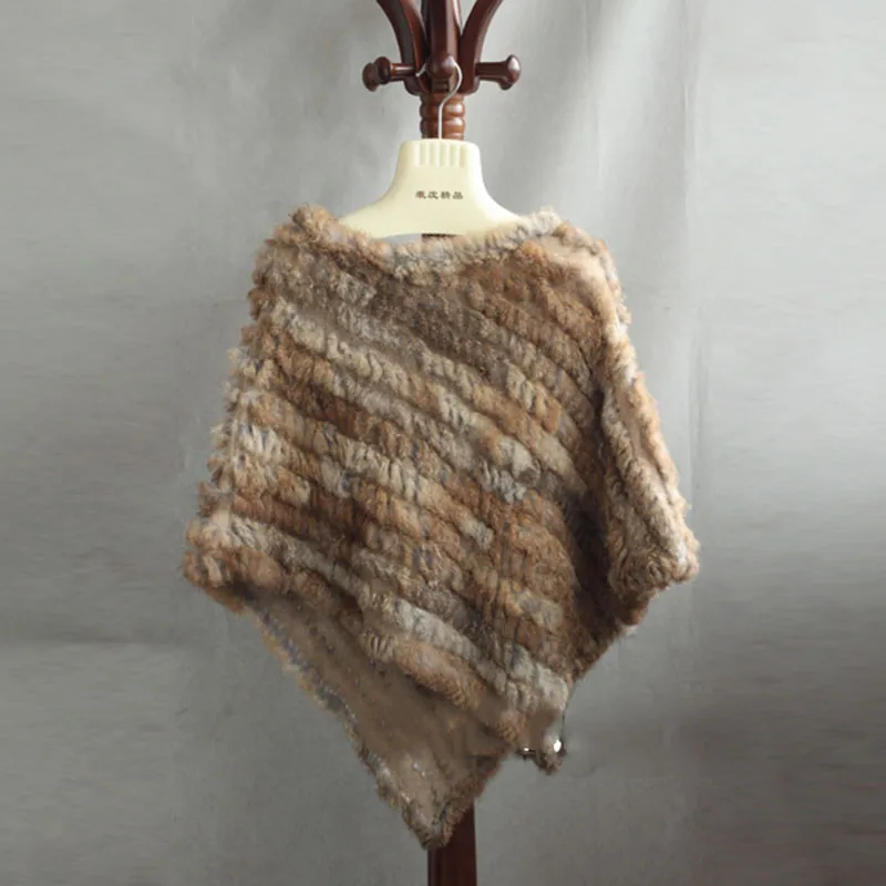 HSPL Fur Poncho 2022 Autumn Real Rabbit Hot Sale Triangle Knitted Women Pullover Lady Pashmina Wrap poncho pele de coelho 22