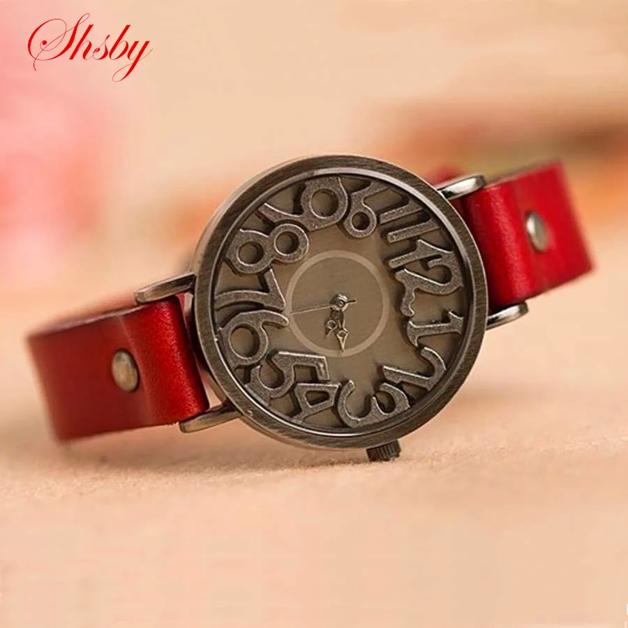 Top Trends: Shsby New Vintage Digital Hollow Genuine Cow Leather Strap Watches Women Dress Watches Female Quartz Watch Student Leisure Watch Shoppable Styles