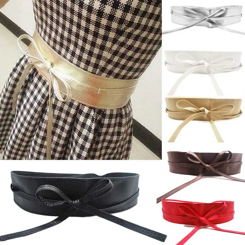 Top Trends: Female Belt Soft Leather Wide Self Bow Knot Tie Wrap Around Waist Band Dress Belt 9 Colors Shoppable Styles