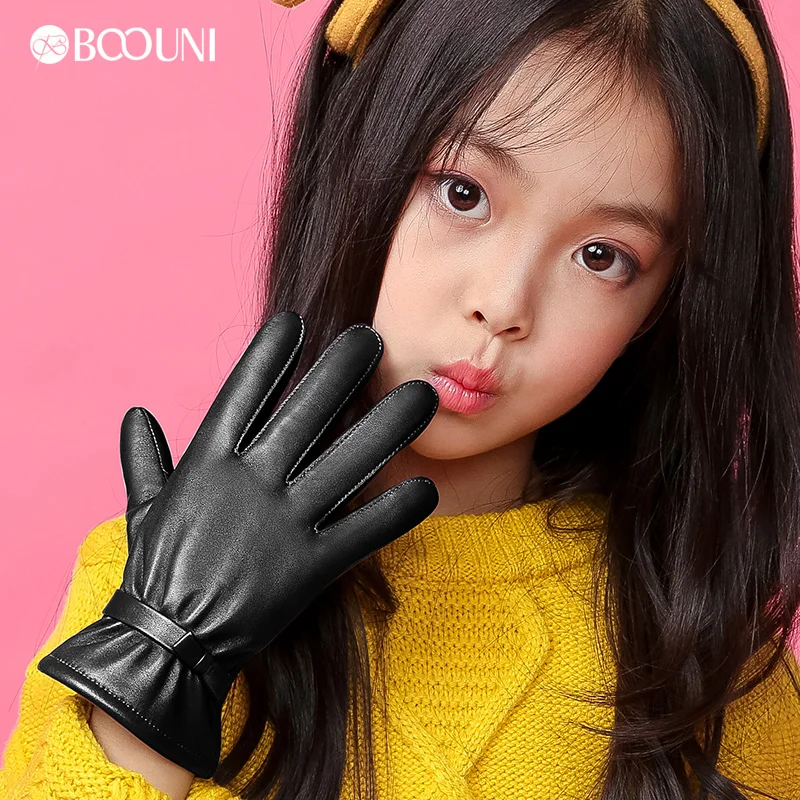 Top Trends: BOOUNI Genuine Leather Children Gloves Autumn Winter Warm Velvet Lined Kids Girls Sheepskin Gloves Five Fingers NW103 Shoppable Styles - Image 2