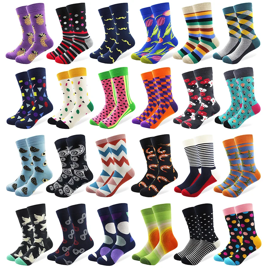 Top Trends: 1 Pair Happy Funny Men&#039;s Socks High Quality Combed Cotton Long Colored Dress Socks Novelty Tube Skateboard Wedding Socks Cool Shoppable Styles