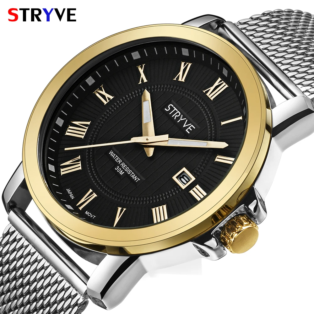 Top Trends: New Arrival Stryve Brand Luxury Full Stainless Steel Male Business Calendar Clock Waterproof Men Quartz Watch 2018 Montre Homme Shoppable Styles