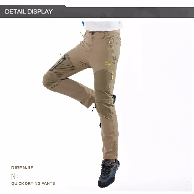 beežid matkapüksid meestele, millel on lukuga taskud ja elastne vöökoht