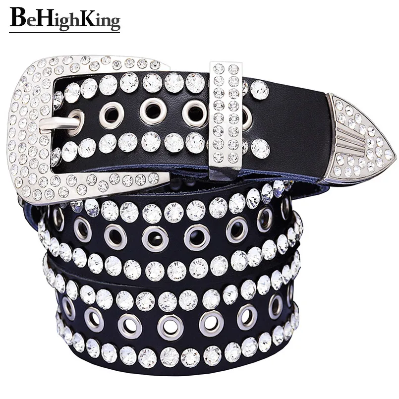 Top Trends: Fashion Rhinestone Belts For Women Metal Hollow Genuine Leather Men&#039;s Belt Quality Cow Skin Luxury Unisex Waist Strap Width 3.3 Shoppable Styles