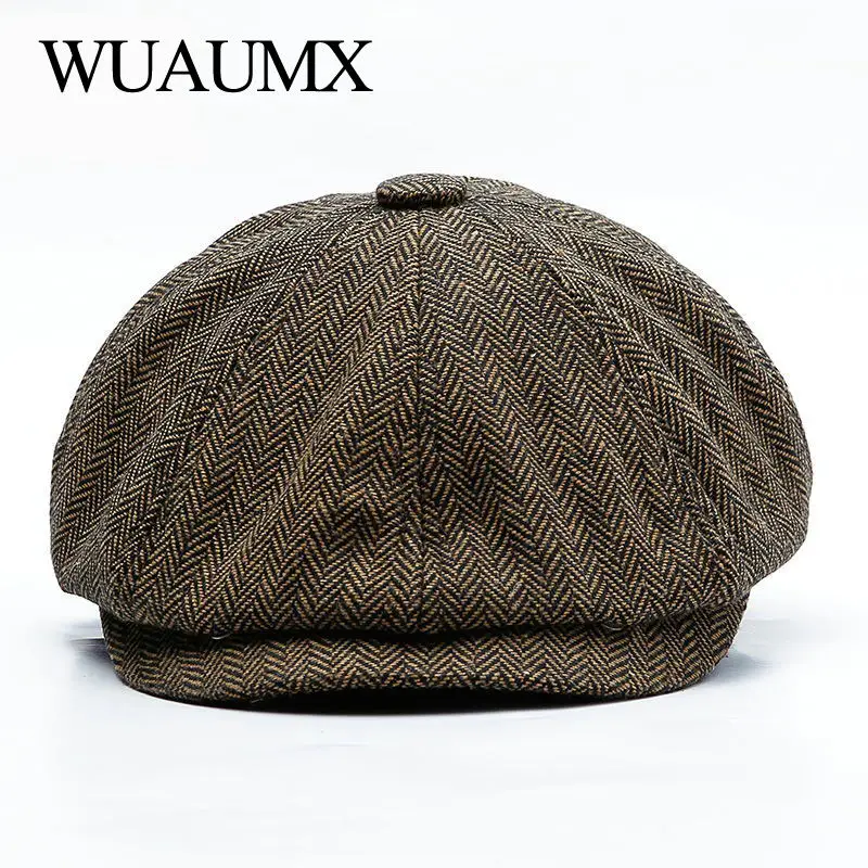 Top Trends: Wuaumx Unisex Autumn Winter Newsboy Caps Men And Women Warm Tweed Octagonal Hat For Male Detective Hats Retro Flat Caps Chapeau Shoppable Styles