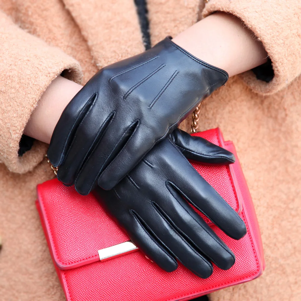 Top Trends: Touchscreen Genuine Leather Gloves Female Thin Style Plus Velvet Keep Warm Driving Short Style Thicken Sheepskin Gloves L181 Shoppable Styles