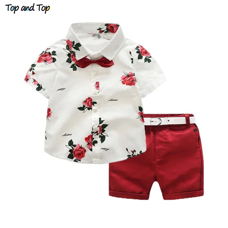 Top Trends: Top And Top Boys Clothing Sets Summer Gentleman Suits Short Sleeve Shirt + Shorts 2pcs Kids Clothes Children Clothing Set Shoppable Styles