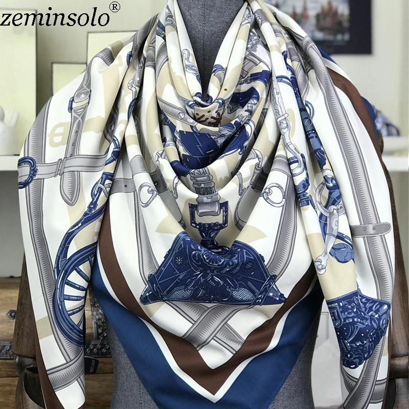 Top Trends: Design Scarves For Women Bandana Shawls Hijabs Luxury Brand Square Silk Scarf Woman Printed Chain Chiffon Scarves 130*130cm Shoppable Styles