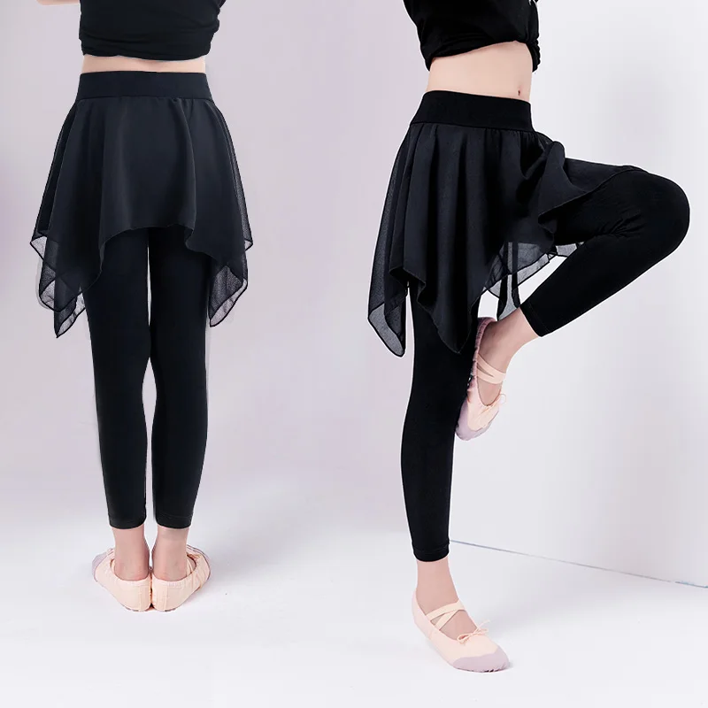 Top Trends: Girls Kids Black Ballet Dance Pants Children Modal Pants With Chiffon Skirt Gymnastics Dance Training Leggings Shoppable Styles