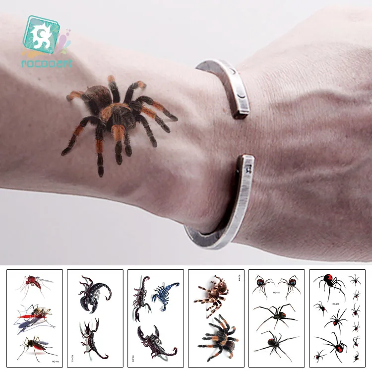 Top Trends: Rocooart 3D Spider Tatoo Scorpion Temporary Tattoo Stickers For Halloween Fake Tattoo Body Art Tatuajes Joke Tatouage Temporaire Shoppable Styles