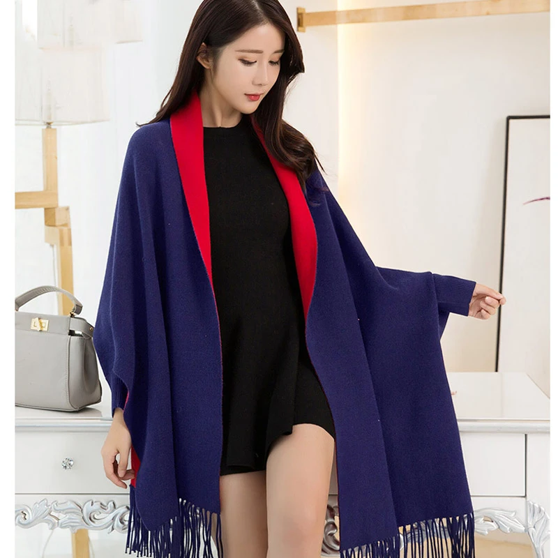 Top Trends: Winter Sleeve Poncho Women Capes Wearable Shawls And Wraps For Ladies Thicken Pashmina Stoles Reversible Black Scarves Ponchos Shoppable Styles